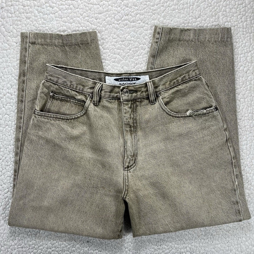 Vintage 90s Anchor Blue Baggy Jeans 32x30‎ (30x26) Tan Khaki Skater Y2K Grunge